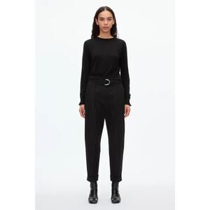 3.1 Phillip Lim Black Wool Pleated Carrot Tapered Leg Belted Paperbag Pants Sz 2